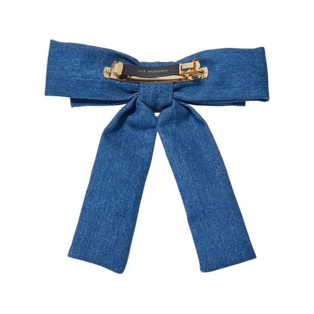 Lele Sadoughi LIGHT BLUE DENIM ANTOINETTE HAIR BOW BARRETTE/CLIP NWT Preppy